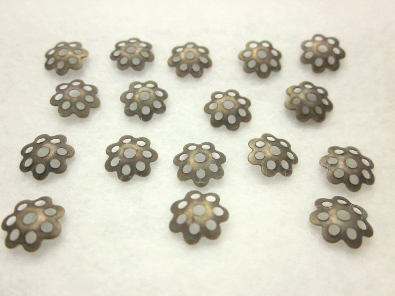 画像1: ビーズクラブ 座金 ビーズキャップ 丸 金古美 50個 8mm 天然石 パーツ ピアス イヤリング ネックレス ブレスレット ハンドメイドパーツ (1)