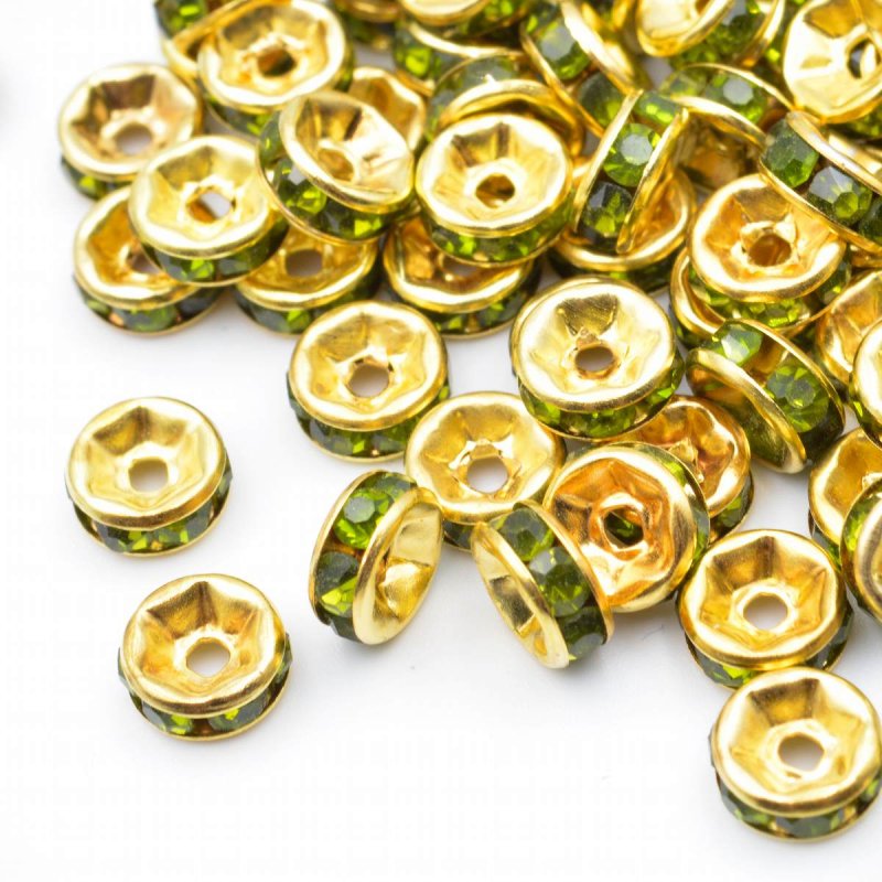 画像1: ビーズクラブ ロンデル メタルビーズ 金 平型 若草 緑 45個 6mm メタルビーズ ブレスレット 金具 金属ビーズ パーツ (1)