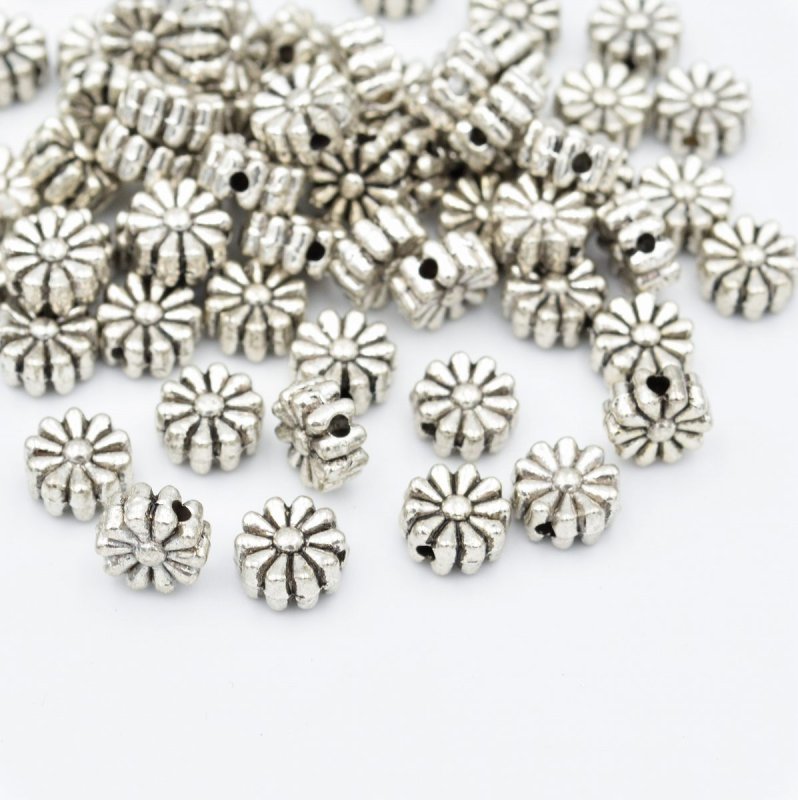 画像1: ビーズクラブ ロンデル メタルビーズ 菊 シルバー 50個 4mm ブレスレット ネックレス 金具 金属ビーズ パーツ  (1)