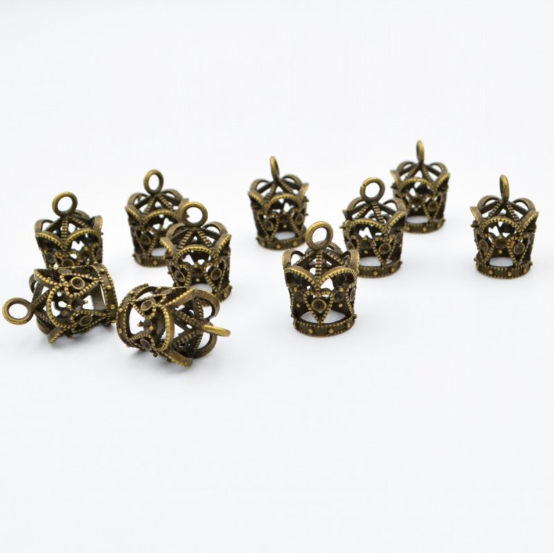 画像1: ビーズクラブ チャーム 王冠 五角 金古美 10個 16mm チャーム キーホルダー ネックレス 飾り ピアス (1)