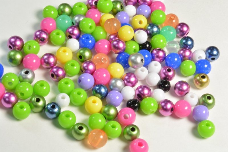 画像1: ビーズクラブ プラスチックビーズ アクリルビーズ ラウンド 6mm アソート ミックス 100個 (1)