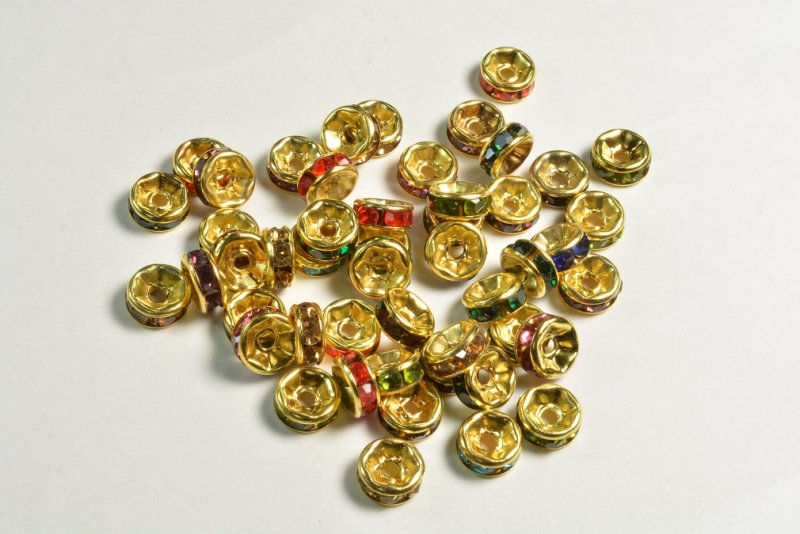 画像1: ビーズクラブ ロンデル メタルビーズ スペーサー カラーアソート ミックス 6mm 金 平型 45個セット ブレスレット (1)