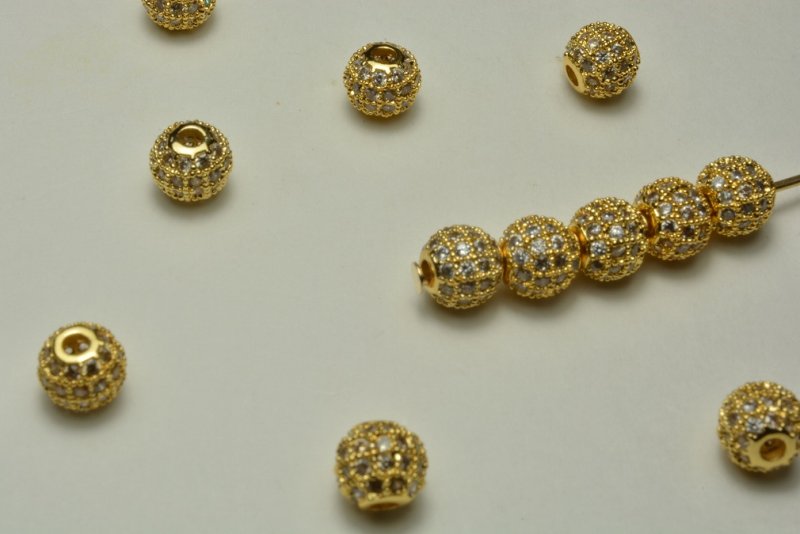 画像1: ビーズクラブ ラインストーン ロンデル メタルビーズ ボール 金 ペア 2個 6mm ブレスレット ネックレス 金具 (1)