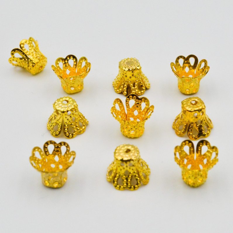 画像1: ビーズキャップ 深花 大 ゴールド 1cm 10個 大 K-013 金色 アクセサリー ネックレス ブレスレット ピアス パーツ ハンドメイド ビーズクラブ (1)