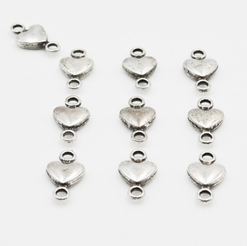画像1: チャーム ハート二環 シルバー 15mm 10個 K-015 銀色 ネックレス ブレスレット イヤリング ピアス diy道具 アクセサリーパーツ ビーズクラブ (1)