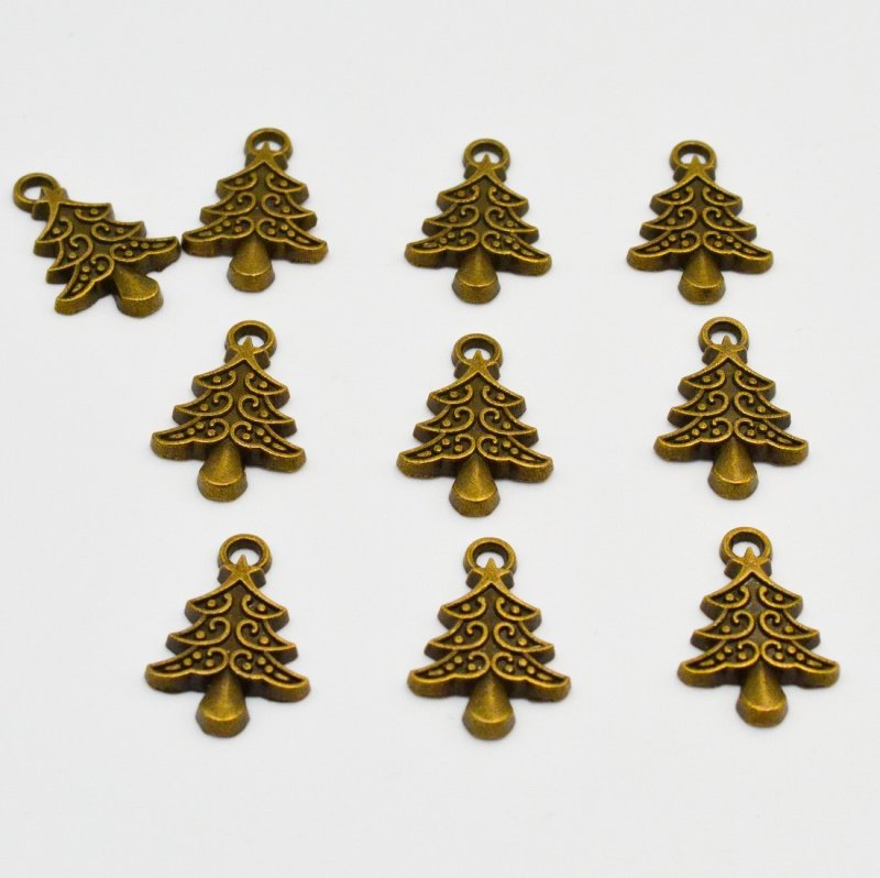 画像1: チャーム ツリー 金古美 19mm 10個 K-017 アンティークゴールド クリスマスツリー ペンダントチャーム 工芸用品 DIY ネックレス ビーズクラブ (1)
