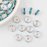 画像1: ロンデル 平型 ラインストーン K-196 アクアマリン シルバー 50個 約8mm アクセサリーパーツ ハンドメイド スペーサー用 ビーズクラブ (1)