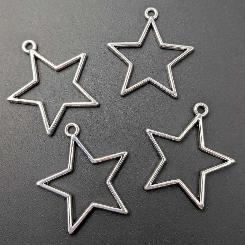 画像1: チャーム 星 C-002 中空タイプ シルバー 6個セット 約30×27mm  アクセサリーパーツ ハンドメイド素材 ビーズクラブ (1)