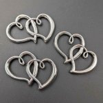 画像1: チャーム ダブルハート C-006 シルバー 空枠デザイン アクセサリーパーツ 約25×31mm 10個入りビーズクラブ (1)