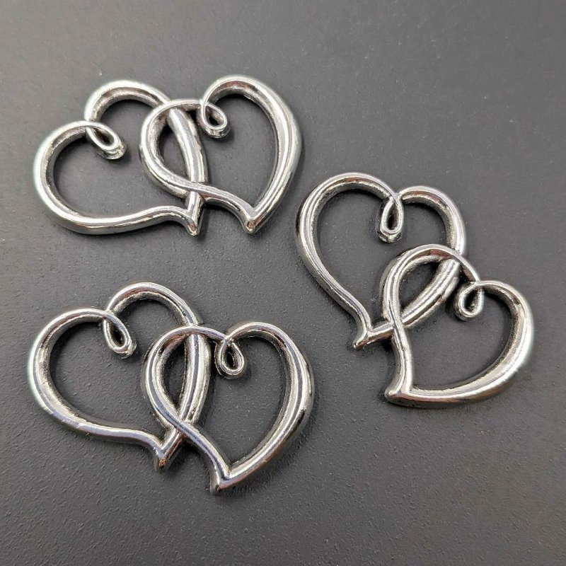 画像1: チャーム ダブルハート C-006 シルバー 空枠デザイン アクセサリーパーツ 約25×31mm 10個入りビーズクラブ (1)