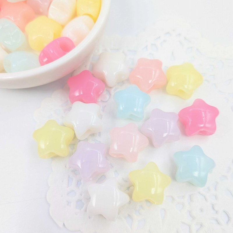 画像5: アクリルビーズ 星型 B-15 パステルカラー ぷっくり 約14mm 30個セット 大きめ穴 ポニービーズハンドメイド アクセサリーパーツ プラスチックビーズ ビーズクラブ (5)