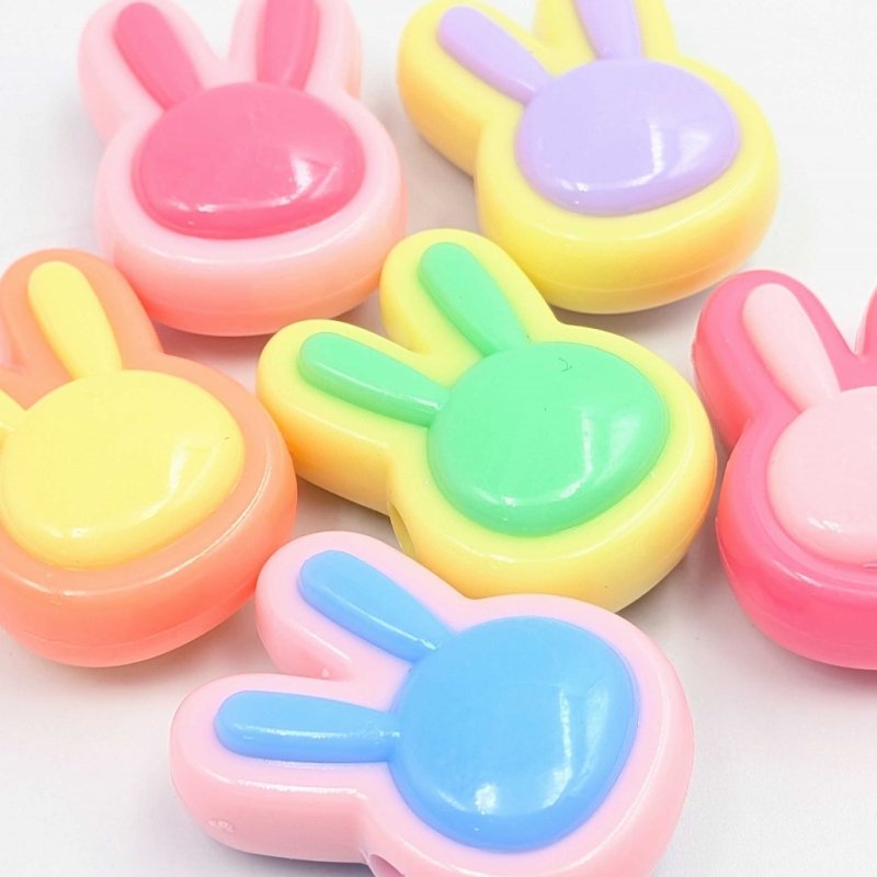 画像3: アクリルビーズ ウサギ型 B-19 カラフル 約24mm 10個セット ハンドメイド アクセサリーパーツ プラスチックビーズ ビーズクラブ (3)