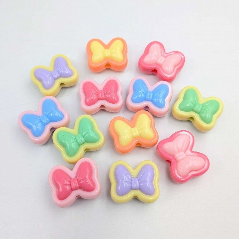 画像1: アクリルビーズ リボン型 B-22 カラフル 約17mm 10個セット ハンドメイド アクセサリーパーツ プラスチックビーズ ビーズクラブ (1)