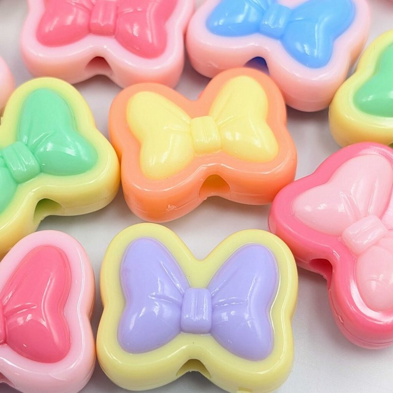 画像3: アクリルビーズ リボン型 B-22 カラフル 約17mm 10個セット ハンドメイド アクセサリーパーツ プラスチックビーズ ビーズクラブ (3)