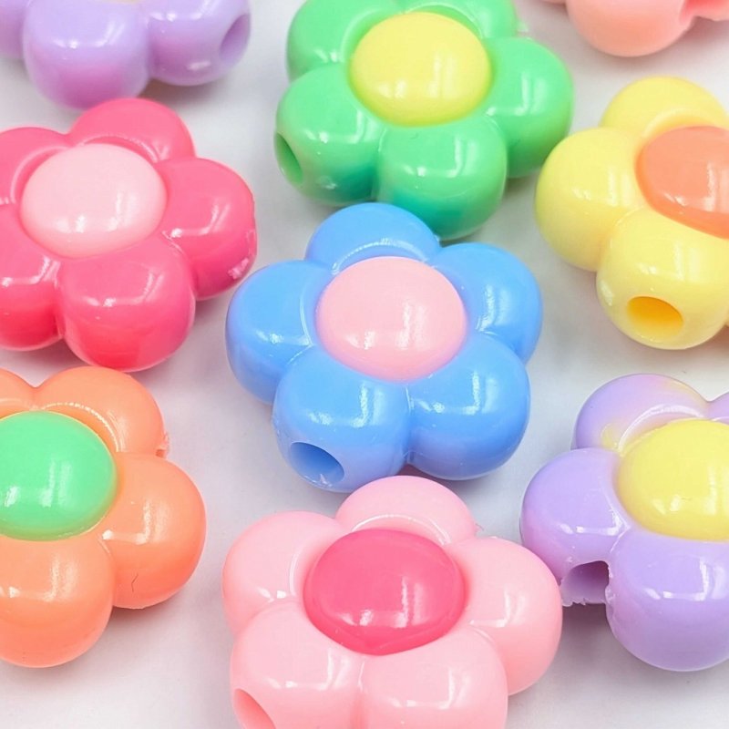 画像3: アクリルビーズ 花型 B-23 カラフル 約16mm 15個セット ハンドメイド アクセサリーパーツ プラスチックビーズ ビーズクラブ (3)