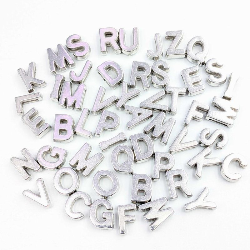 画像6: アクリルビーズ アルファベット型 B-25 シルバー イニシャル 約12mm 100個セット ハンドメイド アクセサリーパーツ プラスチックビーズ ビーズクラブ (6)