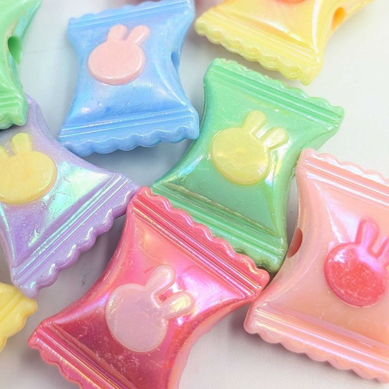 画像3: アクリルビーズ キャンディー型 ウサギ模様入り B-26 カラフル 約21mm 10個セット ハンドメイド アクセサリーパーツ プラスチックビーズ ビーズクラブ (3)