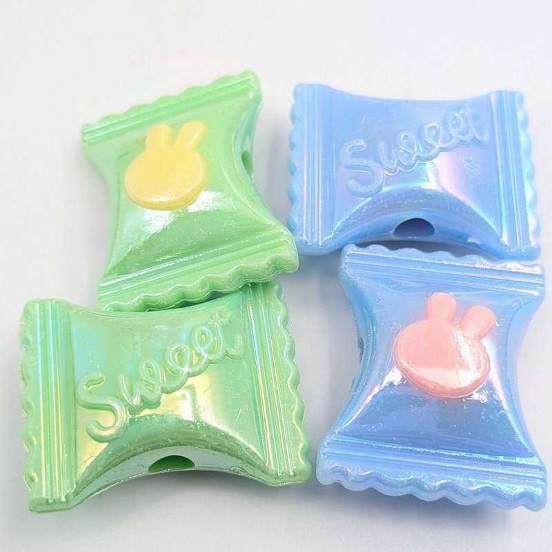 画像4: アクリルビーズ キャンディー型 ウサギ模様入り B-26 カラフル 約21mm 10個セット ハンドメイド アクセサリーパーツ プラスチックビーズ ビーズクラブ (4)