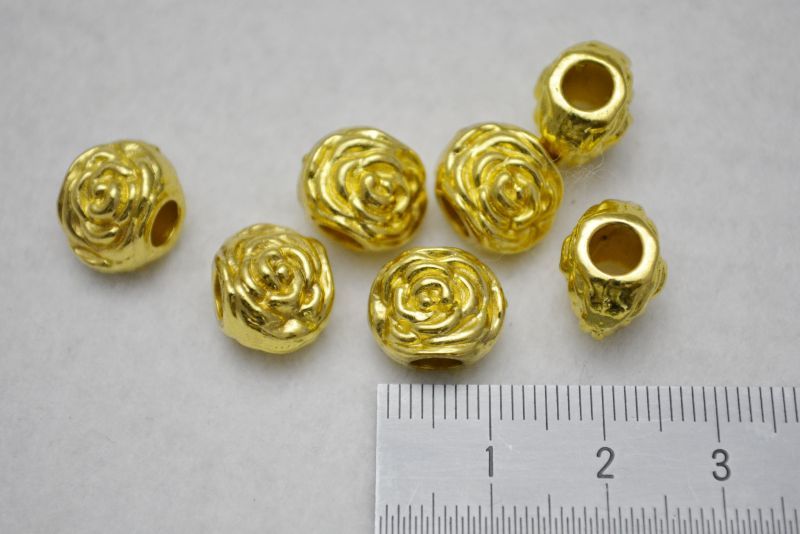 ビーズクラブ ロンデル メタルビーズ 金 薔薇 大ホール 12mm 10個