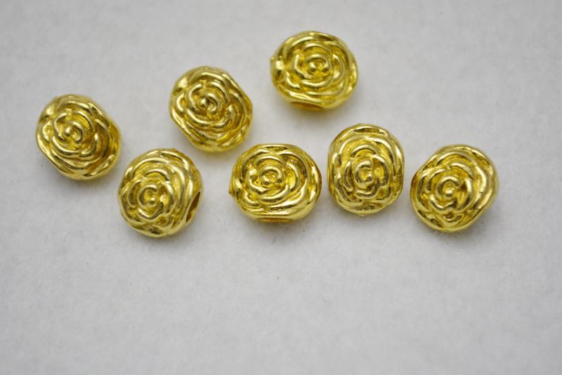 ビーズクラブ ロンデル メタルビーズ 金 薔薇 大ホール 12mm 10個