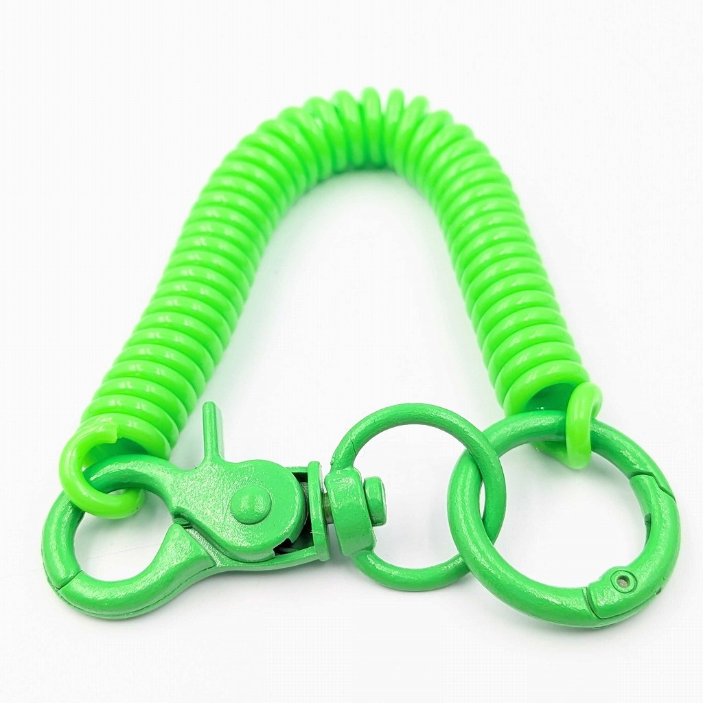 コイルスプリングキーホルダー 黄緑 1個 全長約17cm スパイラル
